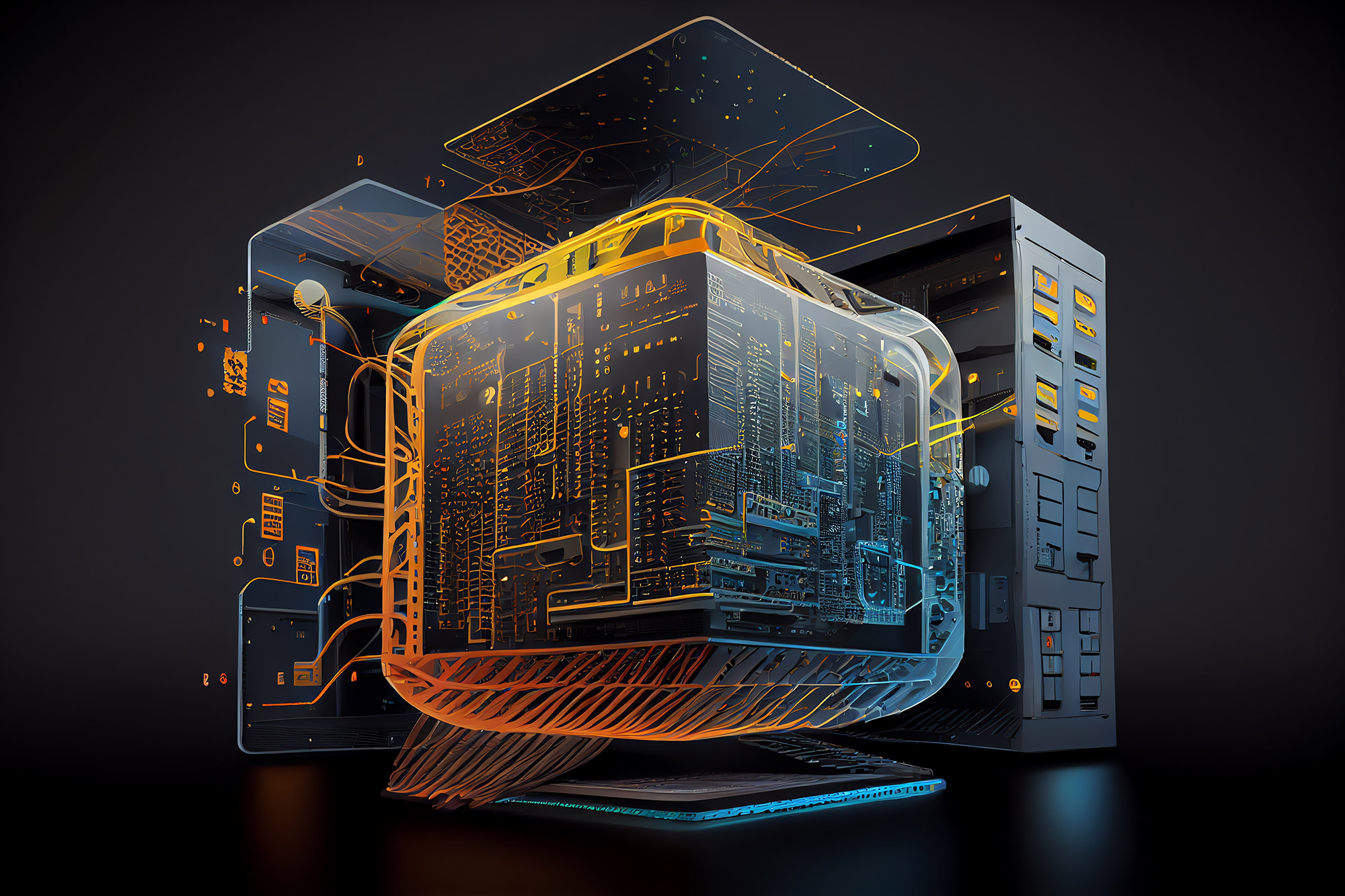 Illustration of computer hardware and circuitry
