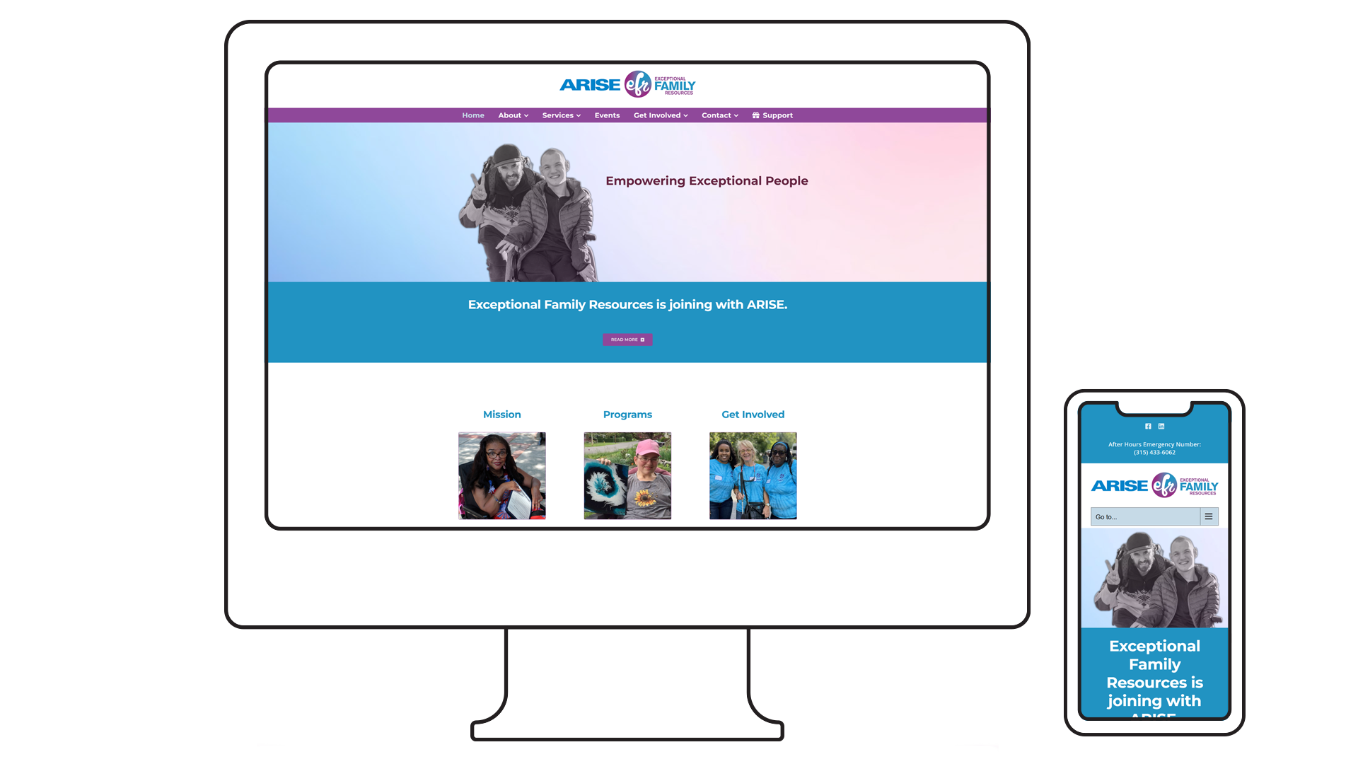 arise-efr-website-mockup The Indera website on a desktop monitor and a phone