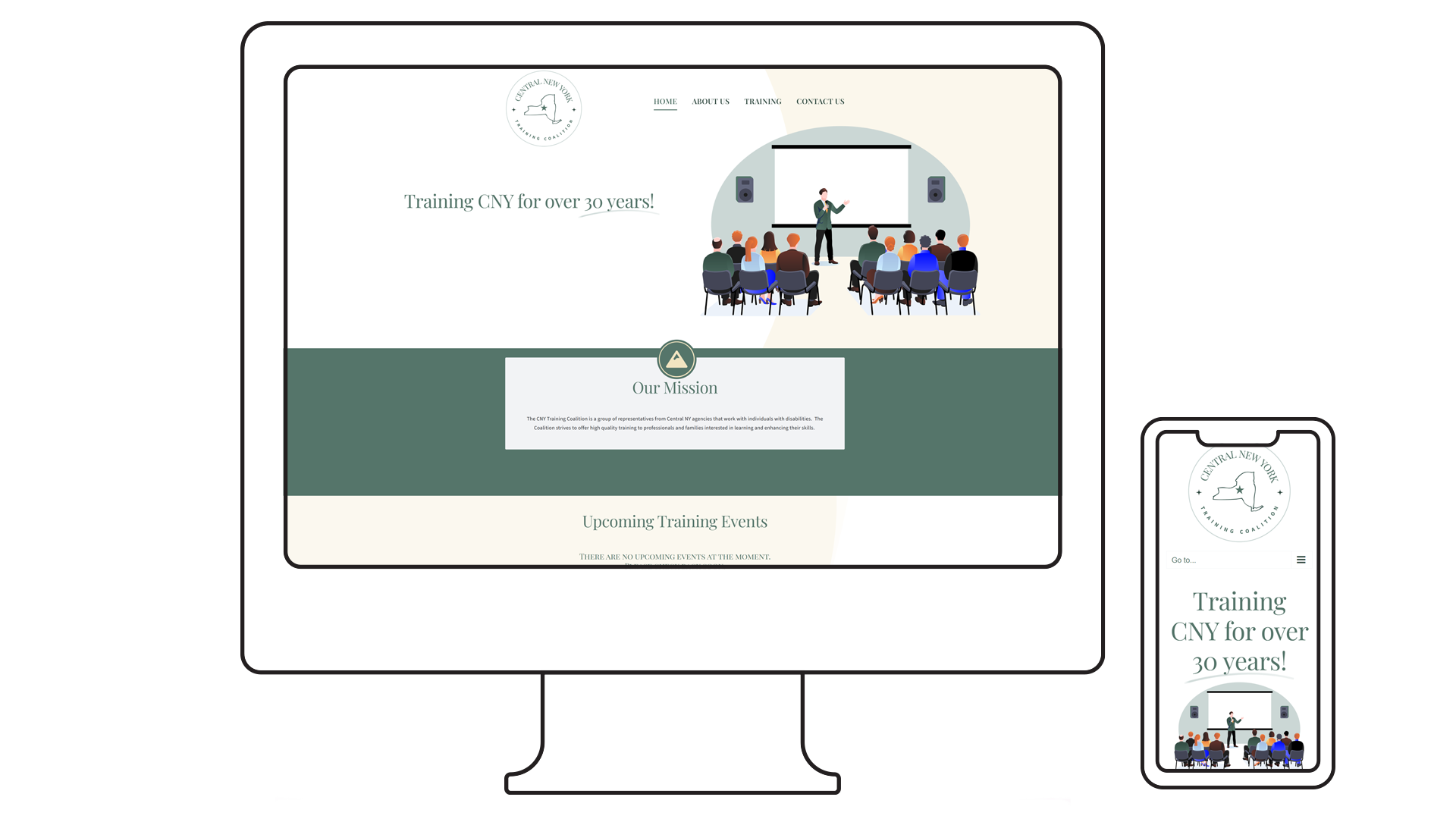 cnytc-website-mockup The CNY Training Coalition website on a desktop monitor and a phone
